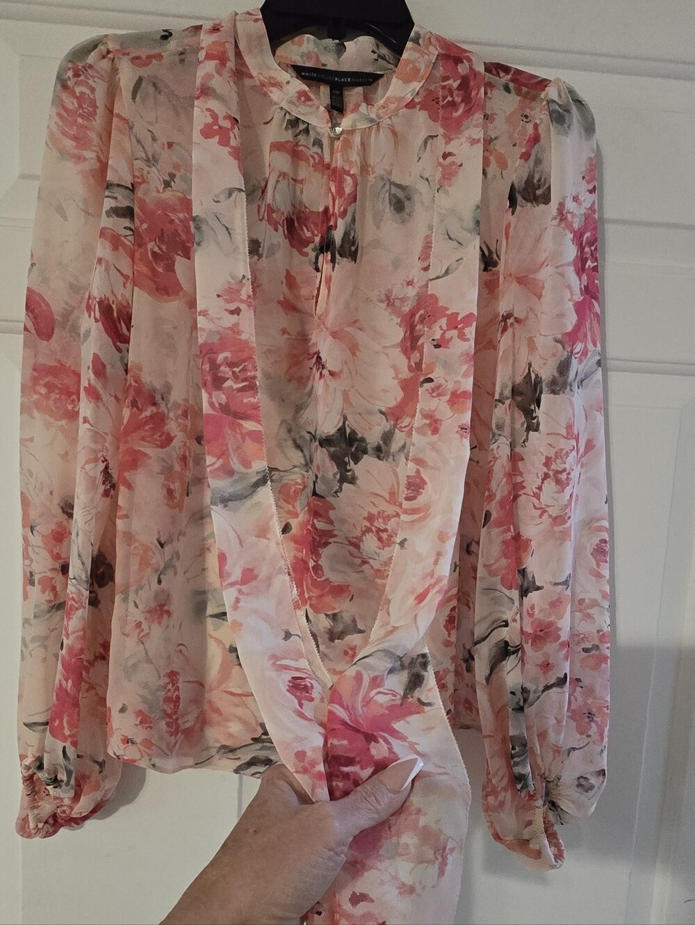 White House Black Market Floral Tie-Neck Blouse - Pink - Picture 2 of 6